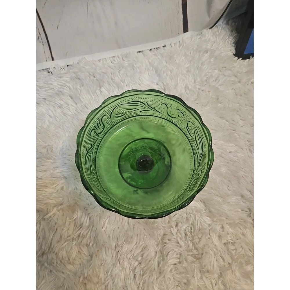 Vintage E.O. Brody Co. Green Glass Compote‎ Candy Dish Cleveland Ohio Mint Cond.
